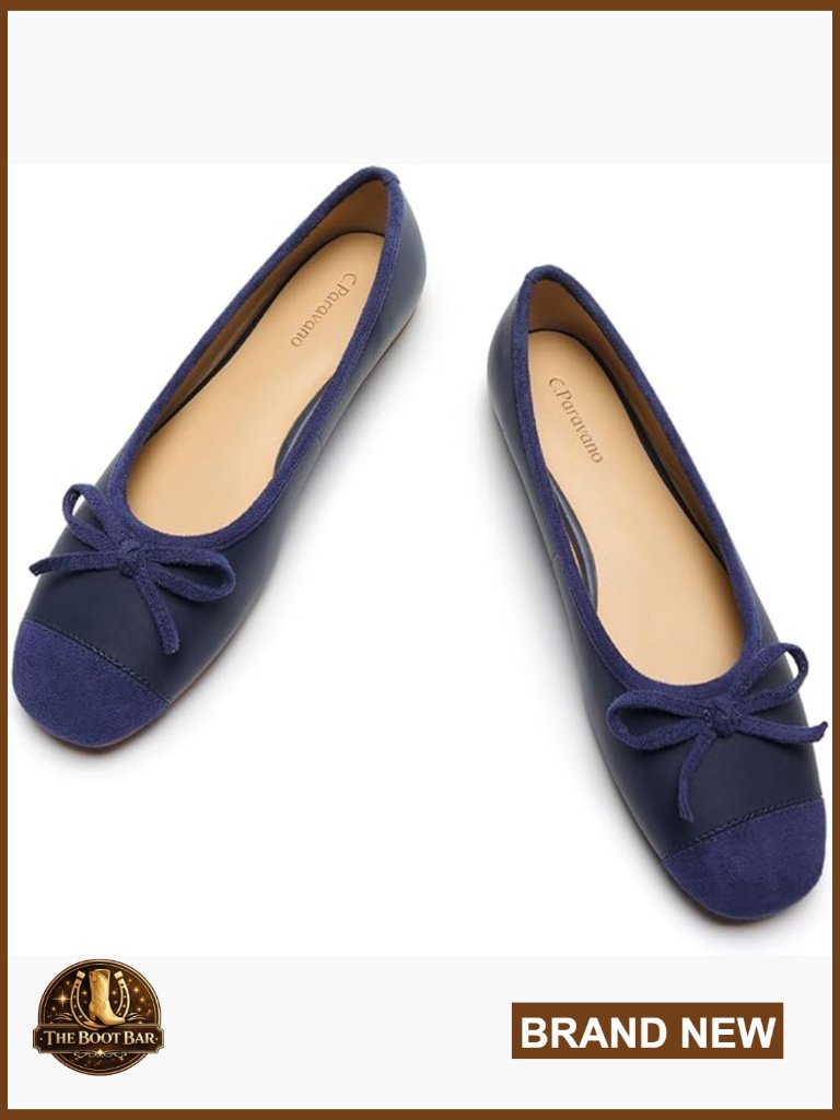 Square Toe Ballet Flats With Bow, Memory Foam Insole, Slip-On Design